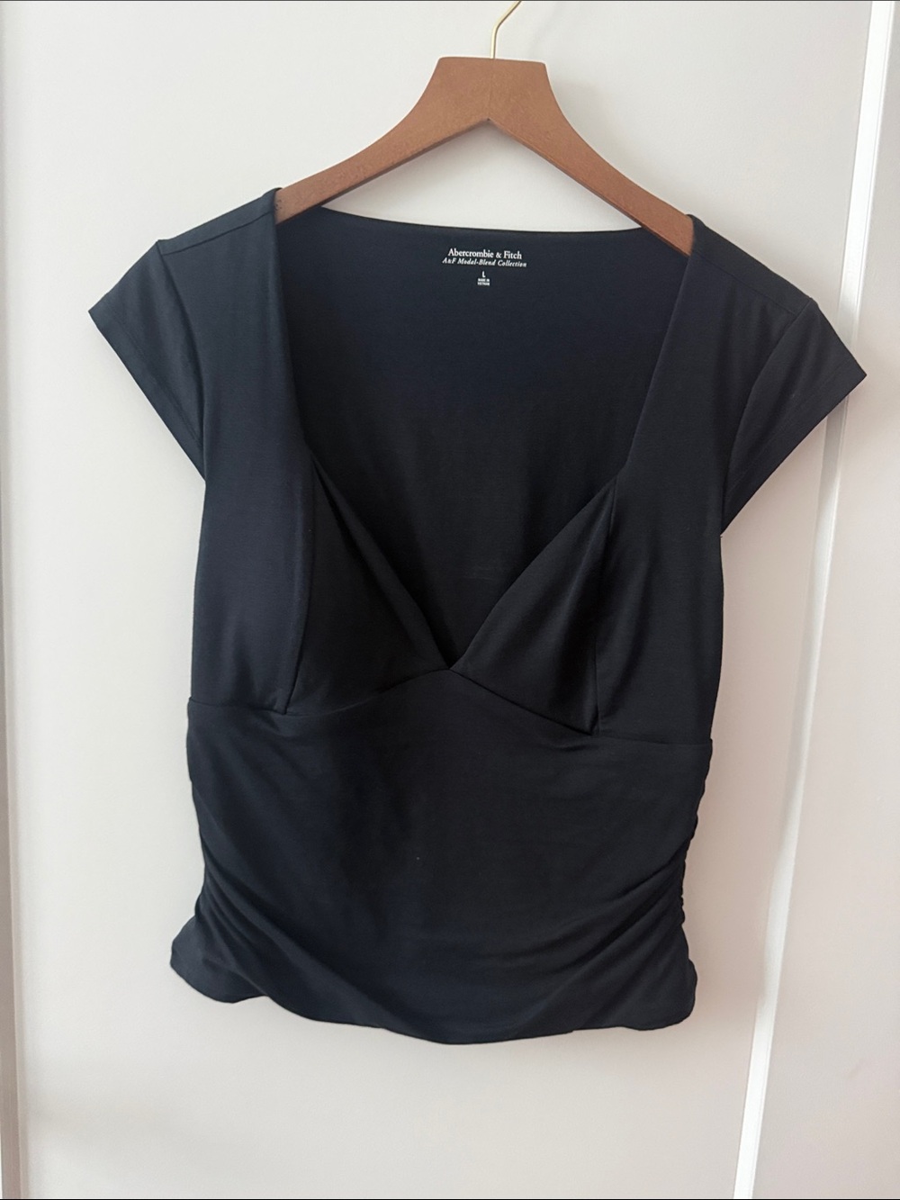 Abercrombie & Fitch Black Cap Sleeve Bra Free V-Neck Top